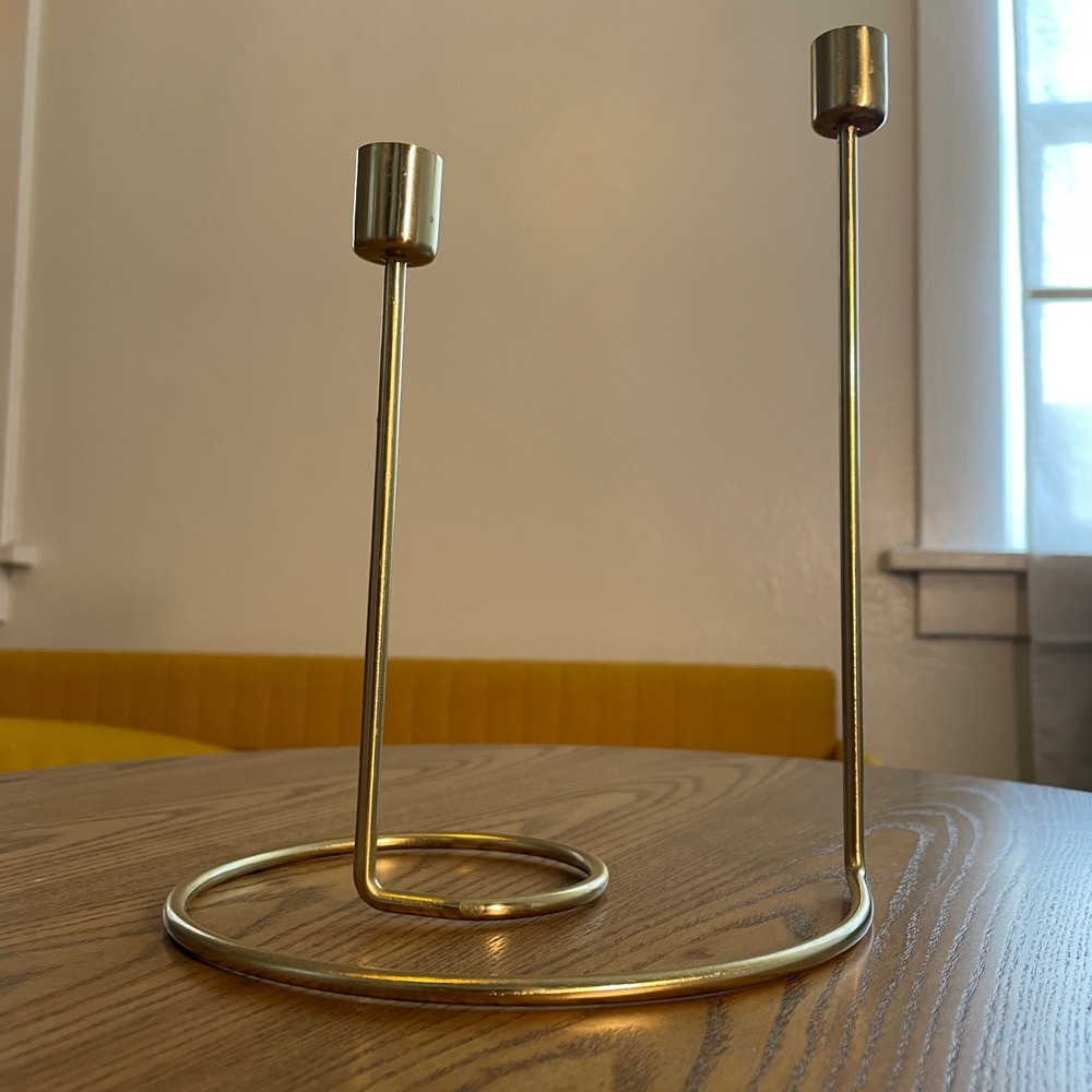 Gold Spiral Double Taper Candle Holder Modern Metal Minimalist Tiered Candelabra